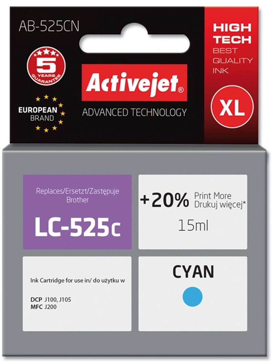 Originele inkt cartridge Activejet AB-525CN Cyaan