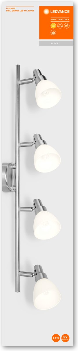 LEDVANCE LED-spotlight, 4-Flame hoogwaardige aluminium schijnwerpers, geschikt voor muur en plafond binnen, verwisselbare 2W G9 lampen inbegrepen, warm wit (2700K), LED-spot G9 4x2W