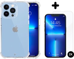 Hoesje geschikt voor iPhone 13 pro max case transparant - 2x screen protector - extra sterk beschermglas