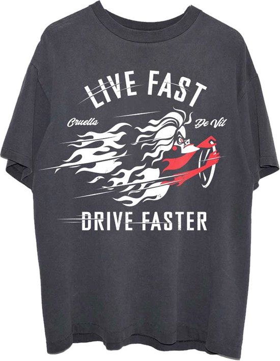 Disney 101 Dalmatians - Cruella Live Faster Unisex T-shirt - 2XL - Zwart