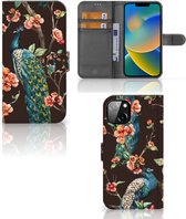 Telefoonhoesje iPhone 14 Plus Flipcase Cover Pauw met Bloemen