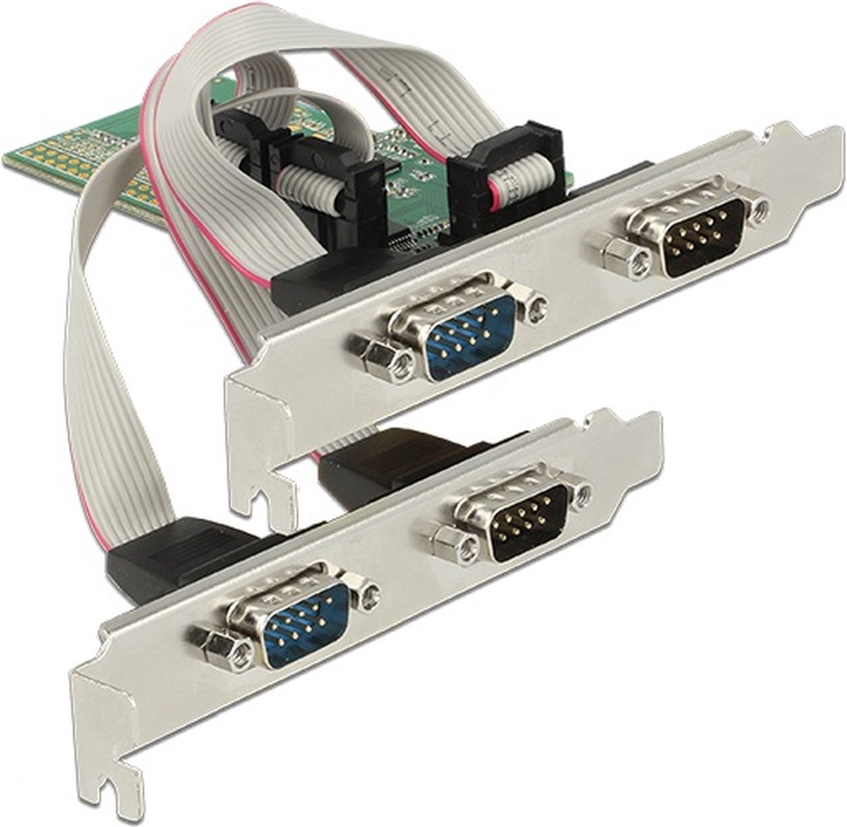 Image of DeLOCK seriële RS232 PCI-Express kaart met 4 9-pins SUB-D poorten en Low Profile brackets
