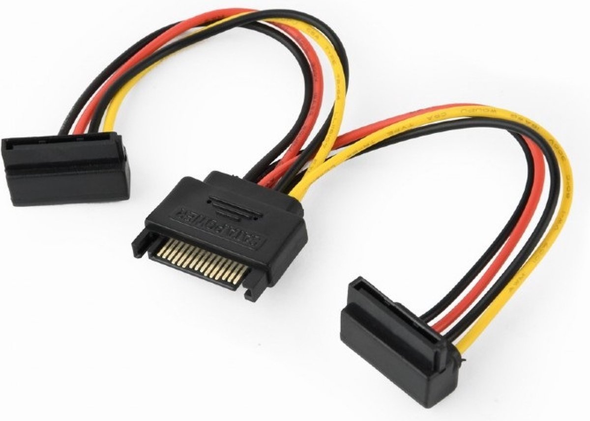 SATA (m) - 2x SATA (v) haaks voeding splitter - 0,15 meter