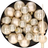 Kerstversiering kunststof kerstballen met glazen piek parel/champagne 6-8-10 cm pakket van 45x stuks - Kerstboomversiering