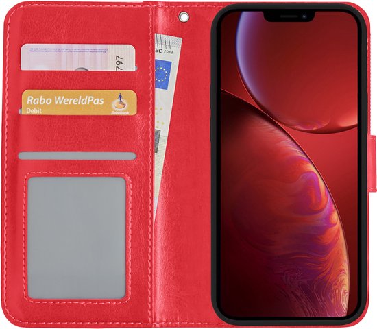 Hoes Geschikt voor iPhone 14 Hoesje Book Case Hoes Flip Cover Wallet Bookcase - Rood