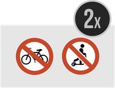 Autocollants d'icônes | Steps et vélos interdits | 20 x 10 cm | vélos | Vélos | Vitrine | Vitrine | 2 pièces
