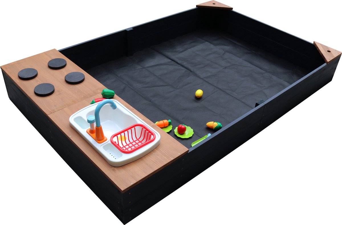AXI Kelly Zandbak met Speelkeuken Antraciet/bruin - Wastafel incl. 17-delige accessoire-set - Inclusief afdekzeil en gronddoek — afbeelding 8