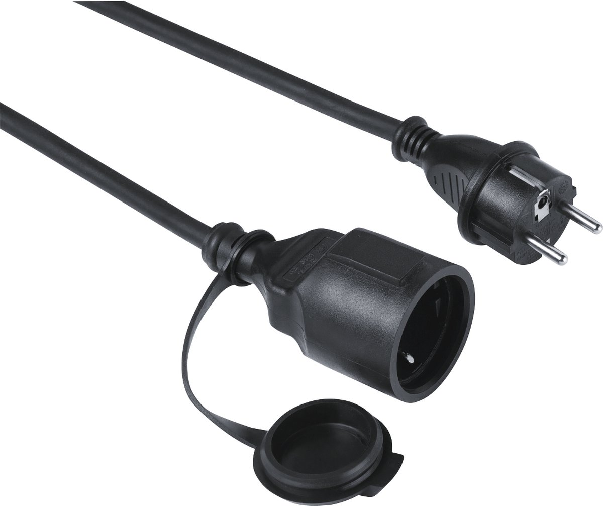 Hama Verlengkabel met aarde - Schuko - 10m kabel - voor buiten IP44 - Zwart