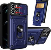 Hoesje Geschikt voor iPhone 13 Pro met pashouder / Ringhouder / lens bescherming – Blauw