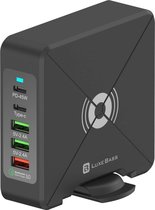 Luxebass USB Hub | 5-in-1 Bureau 75 Watt Oplader Oplaadstation met Draadloos opladen | Quickcharge & Wireless Charging & USB-C | PD-75W