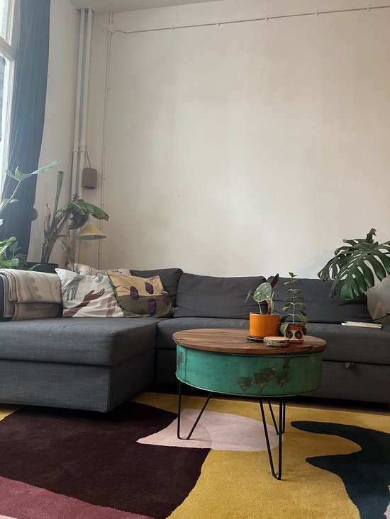 Ronde Salontafel - Metaal en Teakhout - 50x60 cm - Bijzettafel rond ...