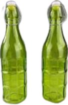 Bouteille Trendy déco BEAULINDE - jeu de 2 - Glas - Vert - motif Block - ⌀ 7 x 27 cm H