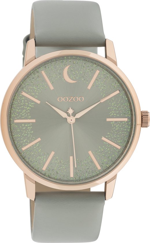 OOZOO Timpieces - Montre en or rose avec bracelet en cuir gris pierre - C11040