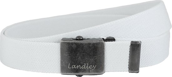 Landley Riem en toile unisexe avec boucle coulissante en métal - Stretch - Ceinture de couplage - Femme / Homme - Wit - Longueur totale 120 cm / Taille de ceinture 105