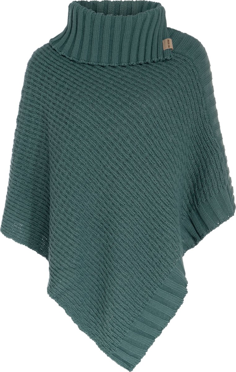 Knit Factory Nicky Gebreide Poncho - Met sjaal kraag - Dames Poncho - Gebreide mantel - Groene winter poncho - Laurel - One Size - Inclusief sierspeld