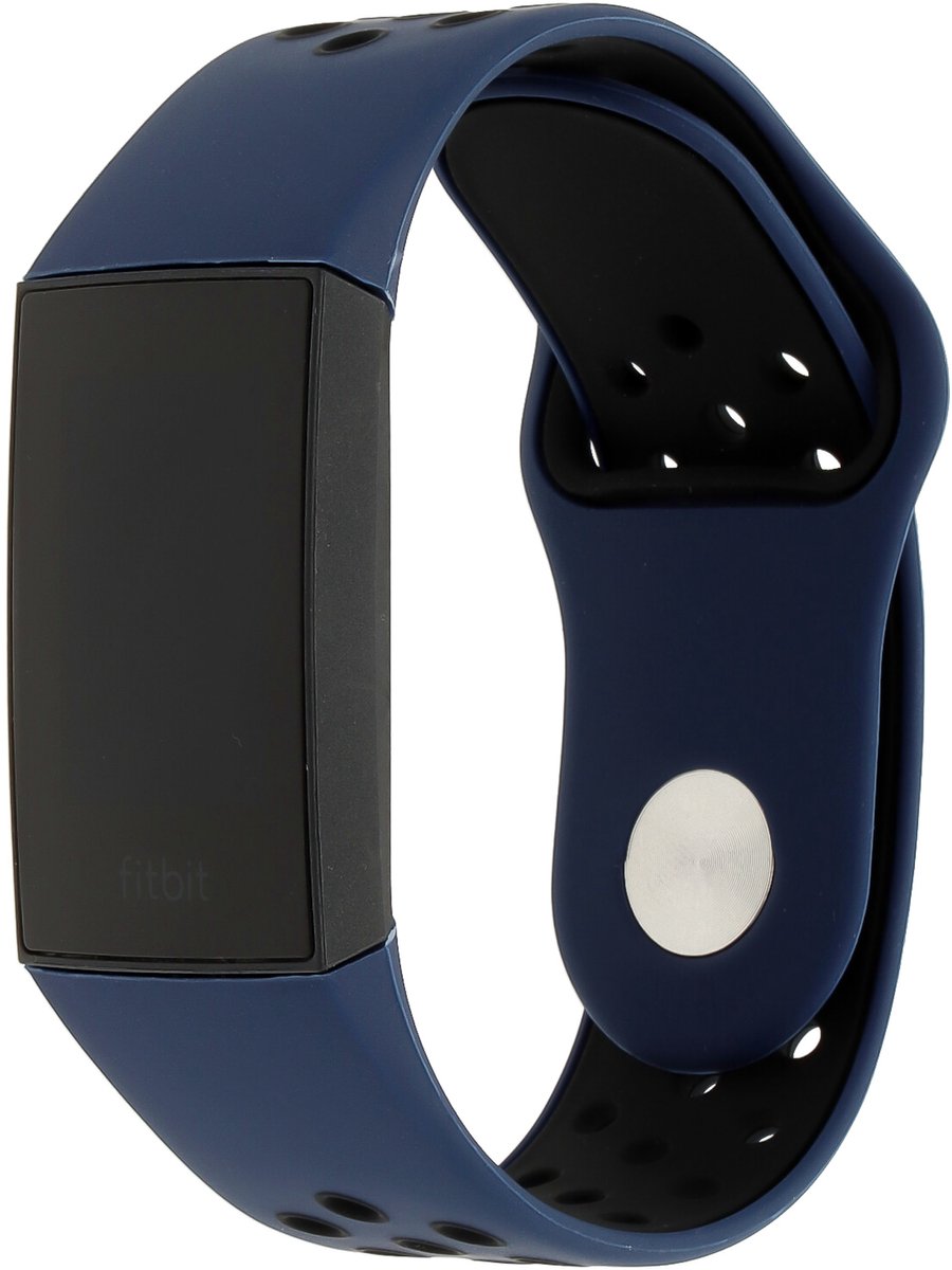 Fitbit Charge 3 & 4 siliconen DOT bandje - Donkerblauw / Zwart (Large) - Fitbit charge bandjes