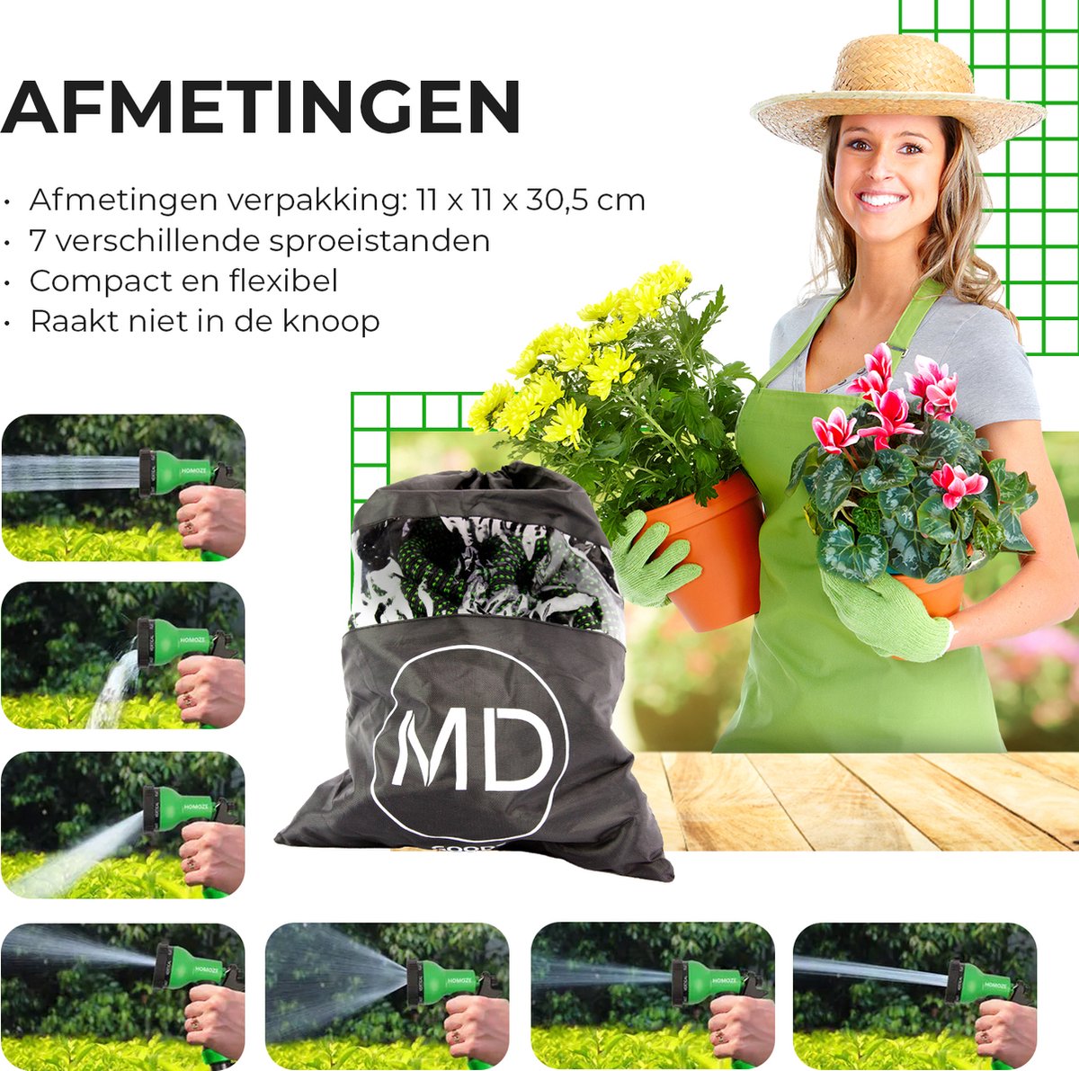 MD-goods® Uitrekbare Tuinslang tot 30 Meter - Tuinsproeier - Tuin Besproeien - Waterslang - Flexibel Elastisch thumbnail 5