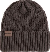 Knit Factory Sally Gebreide Muts Heren & Dames - Beanie hat - Taupe - Grofgebreid - Warme bruine Wintermuts - Unisex - One Size