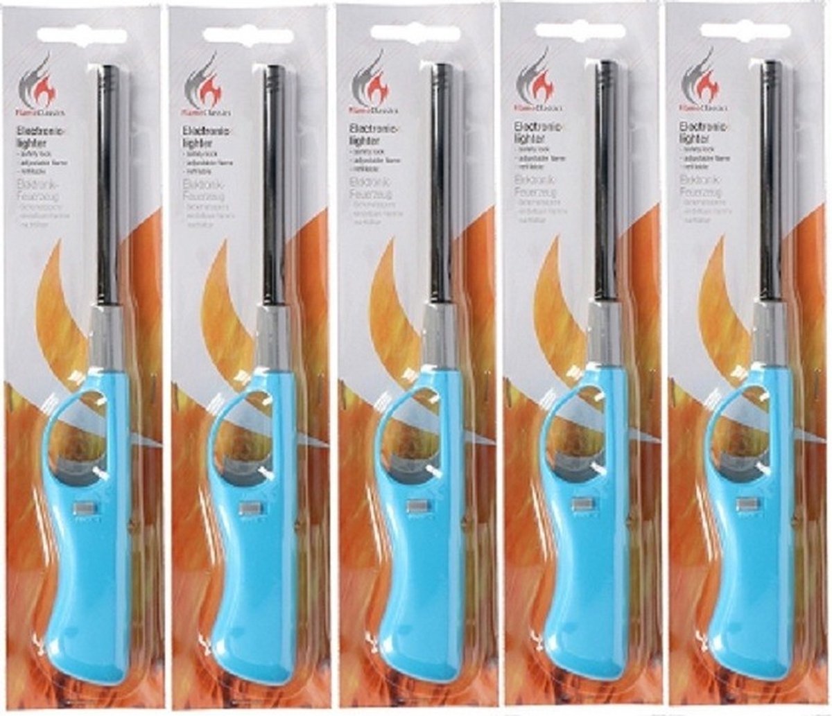 Gasaansteker - 5x - navulbaar - 26 cm - blauw - BBQ aanstekers