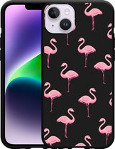 Geschikt voor Apple iPhone 14 Plus Hoesje Zwart Flamingo - Designed by Cazy