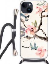 Case Company® - Hoesje met koord geschikt voor iPhone 14 Plus hoesje met Koord - Japanse bloemen - Telefoonhoesje met Zwart Koord - Extra Bescherming aan alle Kanten en Over de Schermrand