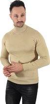 FRILIVIN - Turtleneck T-Shirt Heren - Beige - T-Shirt Lange Mouwen - Licht Knitwear - Muscle Fit - Slim Fit - Ronde Hoge Hals  - Maat M
