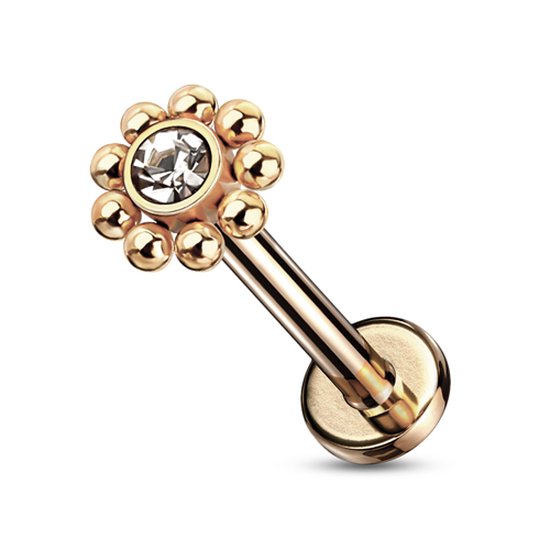 Piercing stud Ball Top steen 1.2x8 rose gold plated