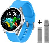 Belesy® Q9 PLUS - Smartwatch Dames – Smartwatch Heren - Horloge - 1.28 inch - Kleurenscherm - Stappenteller - Bloeddruk - Hartslag - 75+ Wijzerplaten – Sporten – Staal - Zilver - Siliconen - Blauw - Kerstcadeau