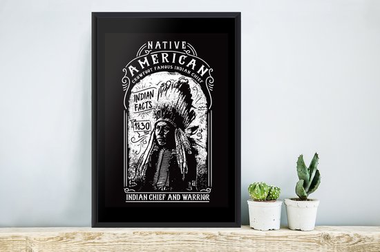 Cadre photo avec affiche - Indien - Vintage - Zwart - Wit - 40x60 cm - Cadre pour affiche