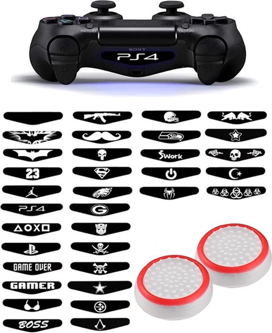 Gaming Thumbsticks Grips | Dopjes voor je Game Controller(s) + Sticker | Wit/Rood + Willekeurige Sticker | 1 Set = 2 Thumbgrips | Geschikt voor de…