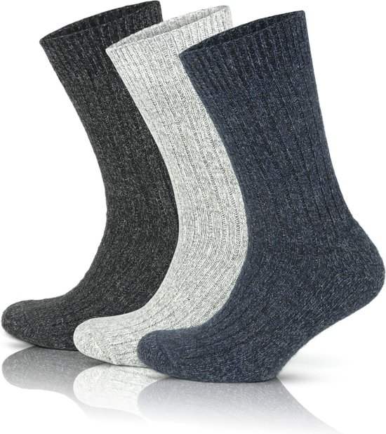 GoWith - wollen sokken - noorse sokken - 3 paar - wintersokken -  thermosokken - huissokken - sokken heren -dames sokken - maat 39-42