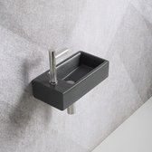 Fonteinset Mia 40.5x20x10.5cm mat antraciet links inclusief fontein kraan, sifon en afvoerplug chroom