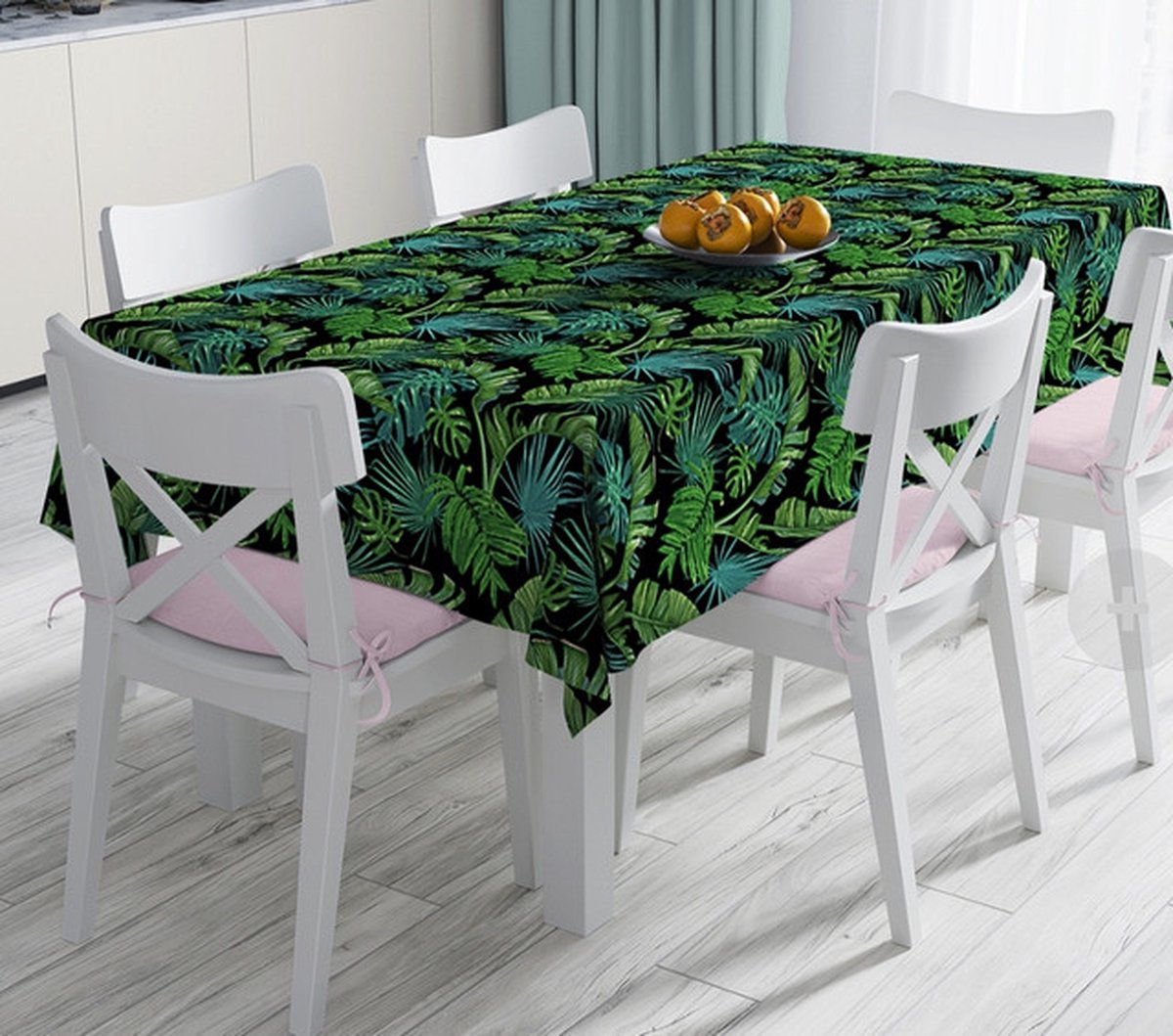 Tafelkleed 135x220 Bedrukt Velvet Textiel - Palmbladeren - Fluweel - De Groen Home