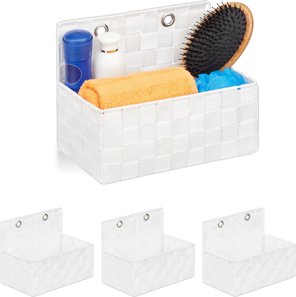 4x opbergmand hangend - kunststof - mand - mandje - voor in de badkamer - wit