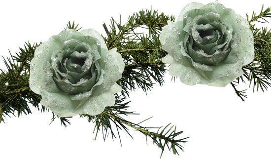 rand Cadeau Behandeling Kerst bloemen 2x stuks kunststof salie groen - op clip - 14 cm -  Kerstornamenten | bol.com