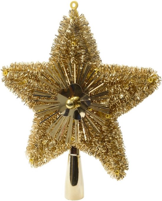Decoris Kerstboompiek - 25 cm - LED - ster - goud