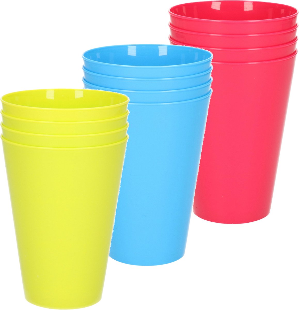 Goedkoopste 12x stuks onbreekbare kunststof drinkglazen 430 ML in het blauw-groen-roze - Camping/verjaardag/peuters/kleuters
