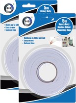 2x rollen dubbelzijdig foam tape/plakband 5 meter - 24 mm breed - Tot 50 kg draagvermogen
