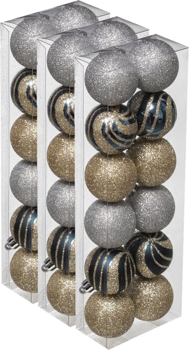 36x stuks kerstballen mix goud/zilver glans/mat/glitter kunststof diameter 4 cm - Kerstboom versiering