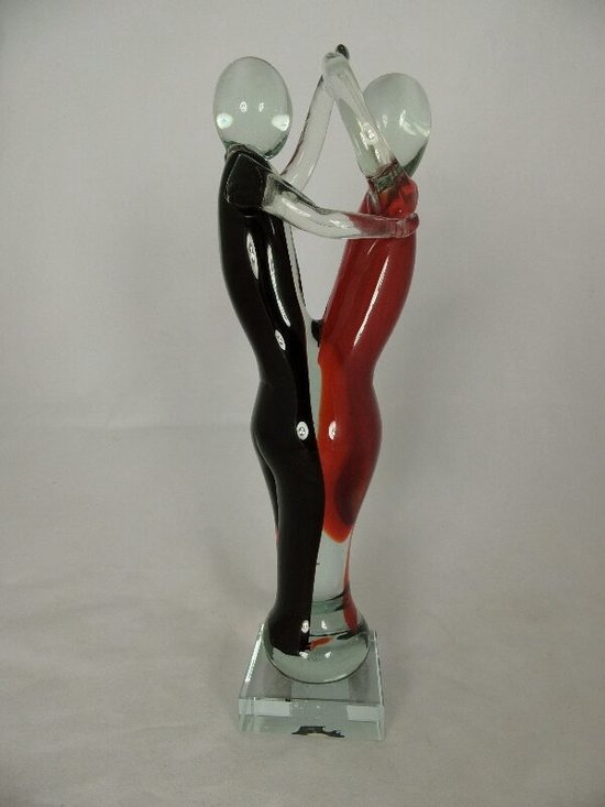 Sculpture - 33 cm de haut - verre d'image - couple dansant - rouge/noir - romance