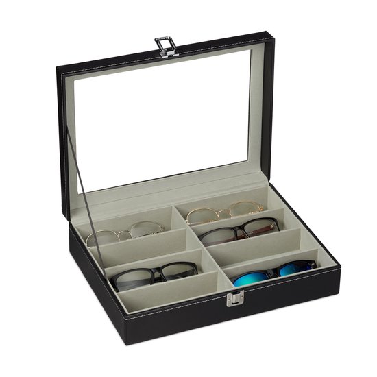 boîte à lunettes relaxdays - pour 8 verres - boîte de rangement pour lunettes - présentoir à lunettes - organisateur noir