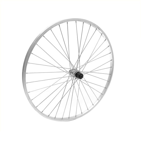 Foto: Achterwiel 28x1 5 8x1 3 8 aluminium velg zilver uitval cassette naaf 7 speed spaak 13