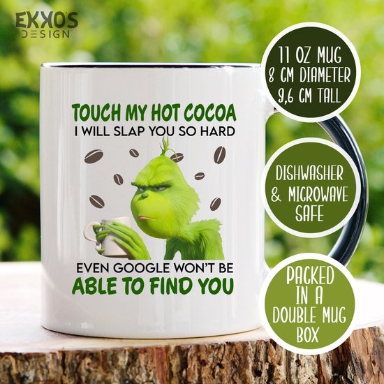 Tasse Grinch touch my cocao - Décorations de Noël de Noël - Cadeau de Noël - Cadeau amusant - Glaçage au Thee - Tasses - Cadeau pour mari - Cadeau pour femme - Cadeaux de la Saint-Valentin - Tasses à café