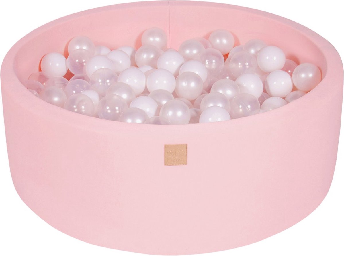 Ballenbak KATOEN Roze - 90x30 incl. 200 ballen - Wit, Transparant, Parel Wit