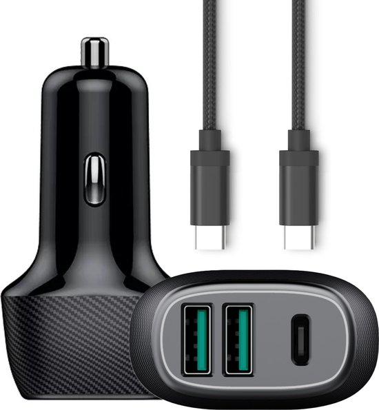 Chargeur allume-cigares 2 USB-A + câble USB-A /USB-C 1 m - noir