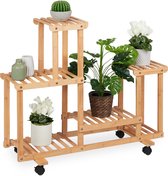 Relaxdays plantenrek bamboe - bloemenrek met 6 planken - planten etagere - binnen