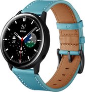 By Qubix lederen bandje 20mm - Blauw - Geschikt voor Samsung Galaxy Watch 6 - Galaxy Watch 6 Pro - Galaxy Watch 5 - Galaxy Watch 5 Pro - Galaxy Watch 4 - Galaxy Watch 4 Classic - Active 2 - Watch 3 (41mm)
