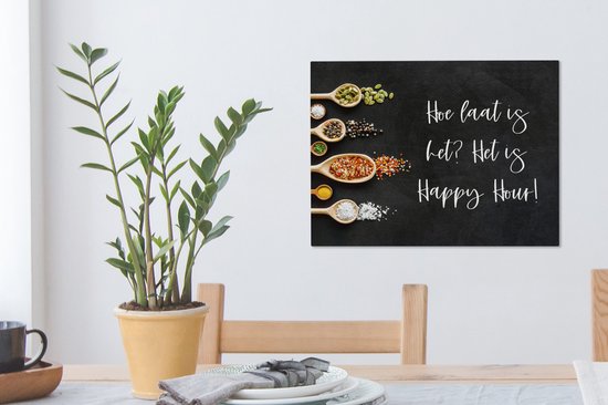 Tableau sur toile Quelle heure est-il ? C'est l' Happy Hour ! - Cuisine - Proverbes - Citations - Herbes - 40x30 cm - Décoration murale