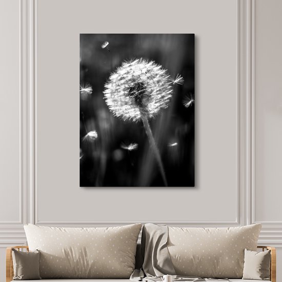 Canvas schilderij 120x160 cm - Wanddecoratie Paardenbloem - Zwart - Wit - Plant - Muurdecoratie woonkamer - Slaapkamer decoratie - Kamer accessoires - Schilderijen