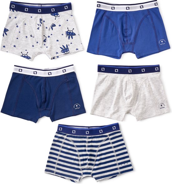 Little Label - boxershorts 5-pack - blauw - maat: - bio-katoen